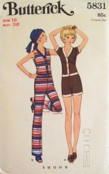 5831 Butterick  1970 KNIT V-JUMPSUIT LENGTHS SLEEVES OR NOT PATTERN 12 34